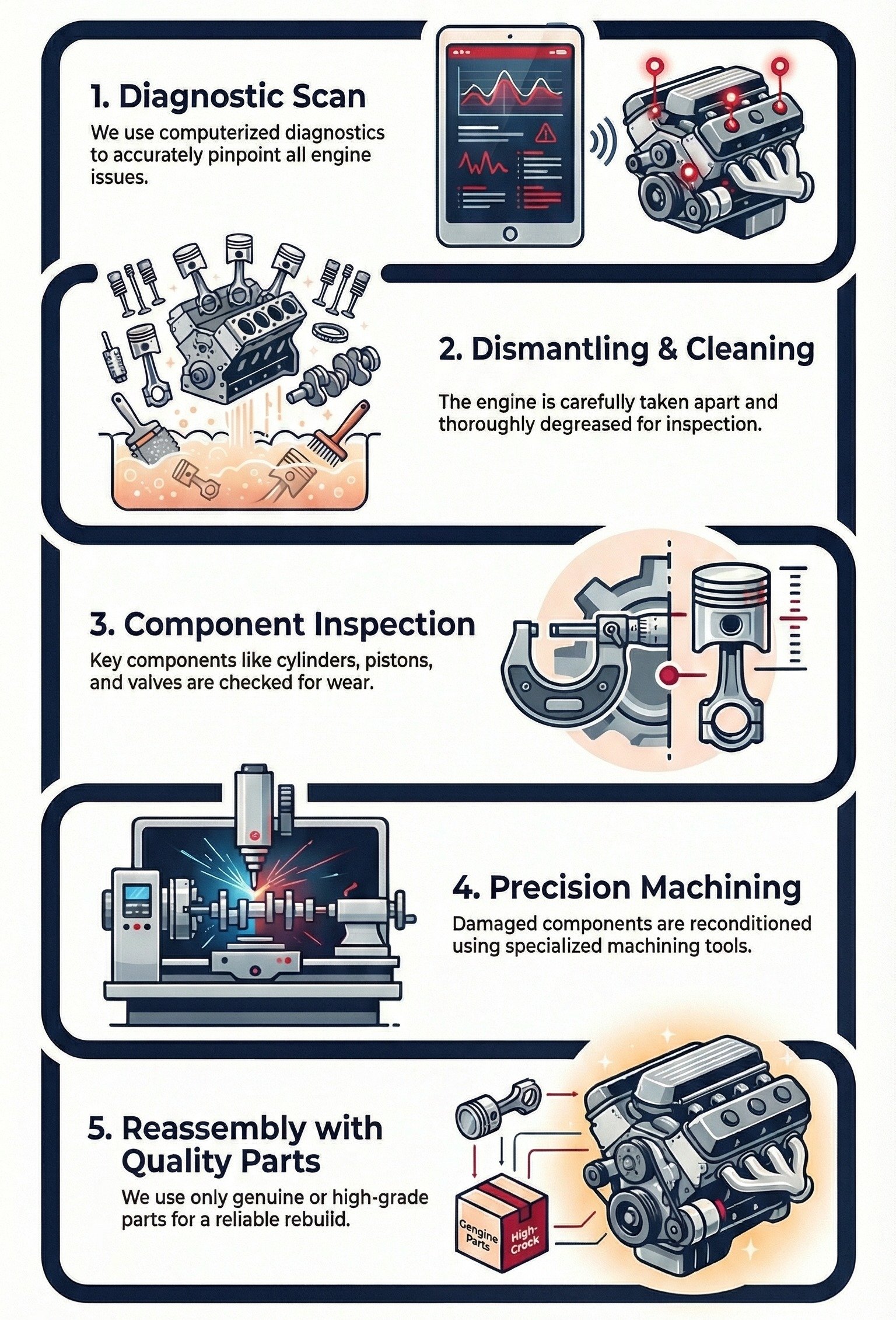 engine repair steps infographic